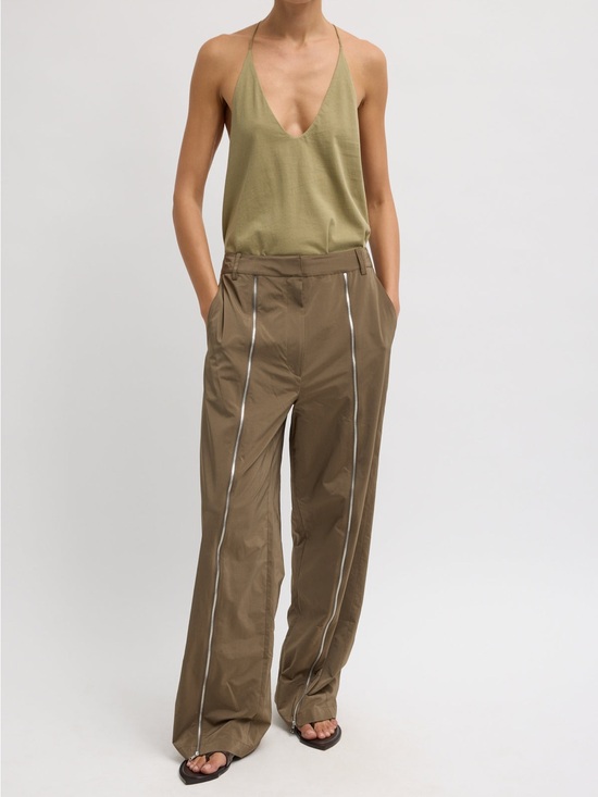 Tibi Pants - Tibi Zipper Trouser Dark Taupe 6S creative pragmatist modern office PDW NWT